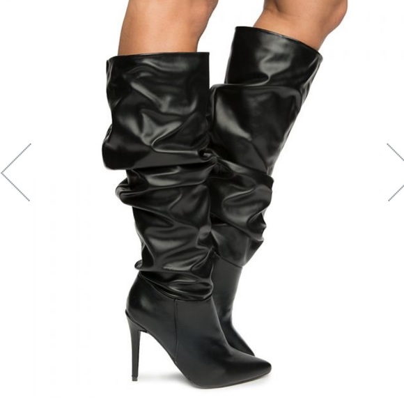 Knee High Slouchy Scrunch toe Stiletto Heel Boots - Picture 2 of 6